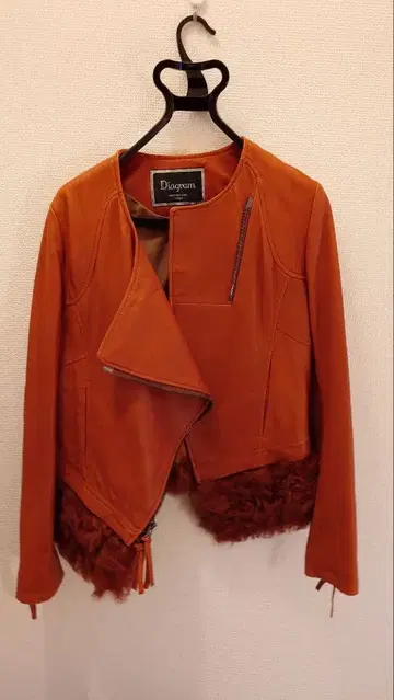 그레이스 콘티넨탈 오렌지 가죽 퍼(fur) 부착 자켓