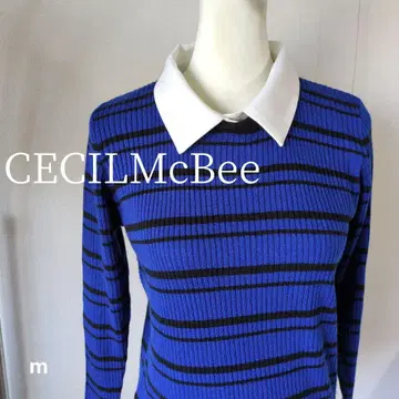 세실 맥비 보더 얇은 소재 리브 니트 카라 탈부착 가능