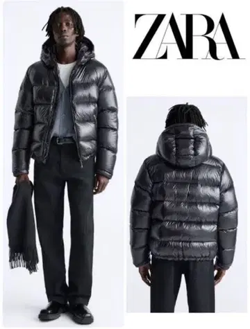 ZARA 블랙 다운 자켓 후드 부착