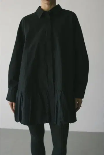 새상품 스타일믹서 벌룬 미니 셔츠 원피스 블랙