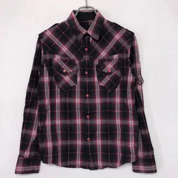 00년대 헤이세이 모드 락 시크 스타일 구제 의류 체크 무늬 웨스턴 셔츠