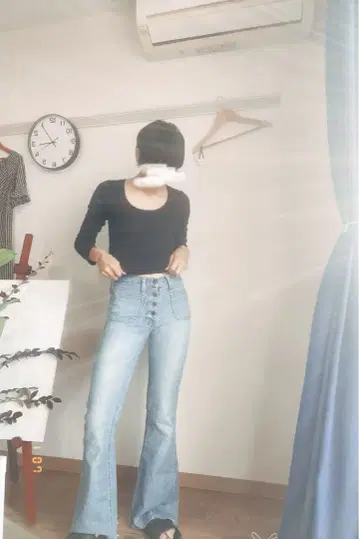 하이웨스트 플레어 데님 팬츠 라이트 블루