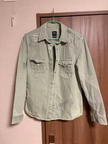 ZARA 릴랙스핏 데님 자켓 연두색