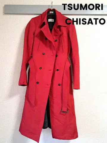 TSUMORI CHISATO 빨간색 트렌치코트 M 울 라이너 포함