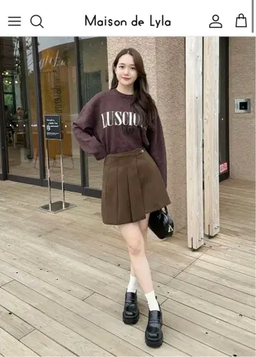 브라운 플리츠 랩 미니 스커트 Maison de Lyla