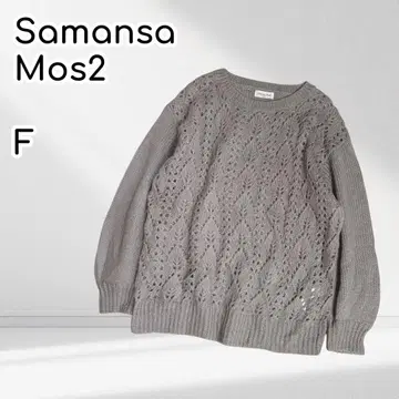 SamansaMos2 시스루 니트 크루넥 긴팔 울 혼방