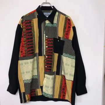 레트로 올드 구제 의류 기하학 패턴 클레이지 패턴 드레이프감 긴팔 셔츠