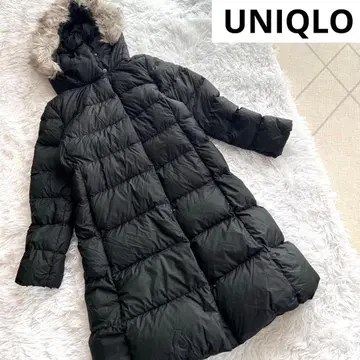 유니클로 라이트웨이트 다운 후디드 코트 M 블랙 롱다운