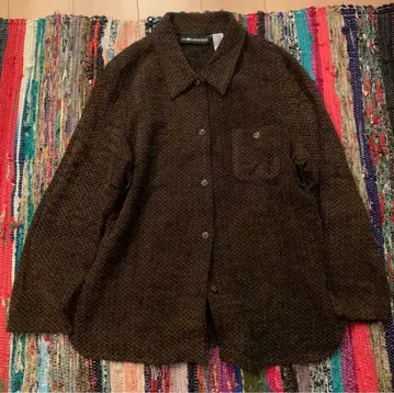 구제 의류 트위드 긴팔 셔츠 브라운