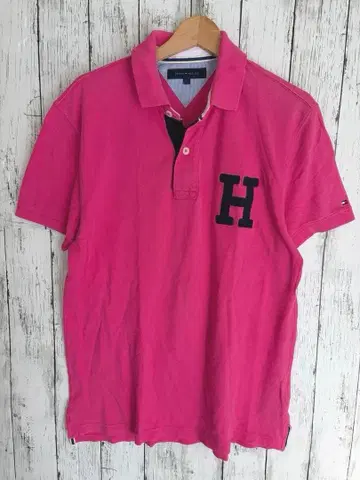 레어 TOMMY HILFIGER 남성용 피케 셔츠 핑크 L