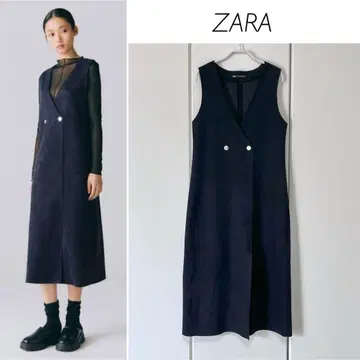 ZARA 더블 브레스트 페이크 스웨이드 오버롤 스커트 자라 XS