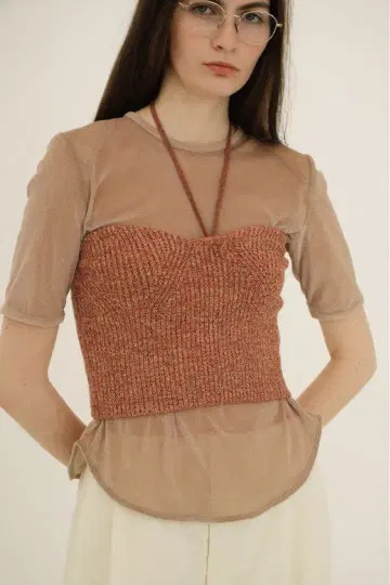 SHEER VELOUR POWER SHOULDER TOPS