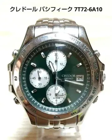 크레도르 파시피크 7T72-6A10 남성용 손목시계 다크 그린 다이얼