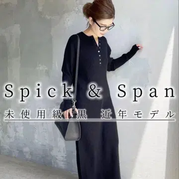 7 미사용급 Spick & Span 헨리넥 리브 니트 원피스 블랙