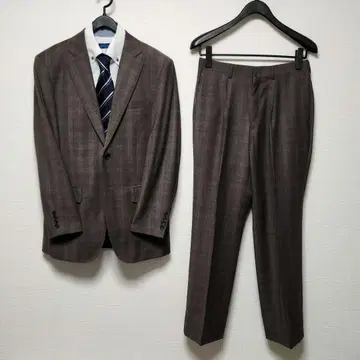 더반 남성용 수트 셋업 브라운 체크 슬림