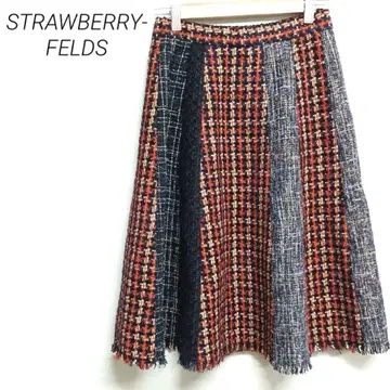 STRAWBERRY-FELDS 트위드 플레어 스커트 오렌지 네이비 F
