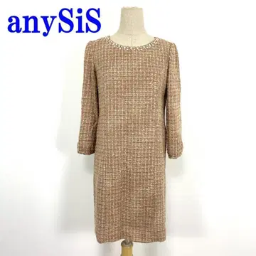 에니시스 무릎 기장 원피스 울 트위드 7부 소매 오렌지 2 C1754