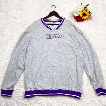 새상품급 X-GIRL 맨투맨 그레이 퍼플 V넥