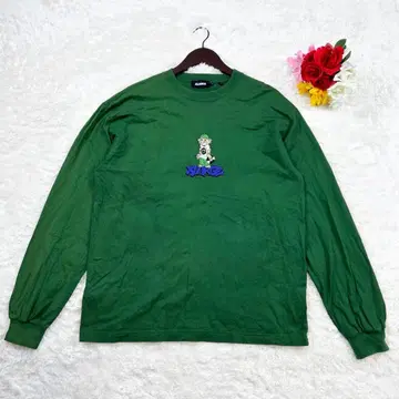 새상품급 X-LARGE 롱T 그린 원포인트 소매 리브