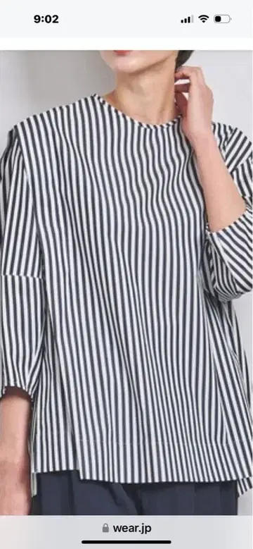 유나이티드 애로우즈 스트라이프 턱 퍼프 슬리브 블라우스