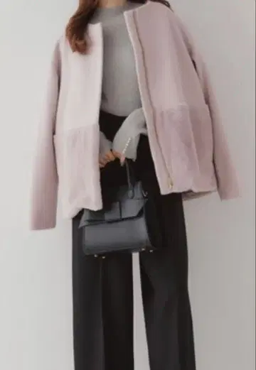 노카라 인조 모피 절개 코트 핑크