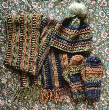 [핸드메이드품] 가을 컬러 머플러 모자 미튼 세트 여성용 남성용