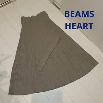 BEAMSHEART 탁한 그린 니트 플리츠 롱 스커트