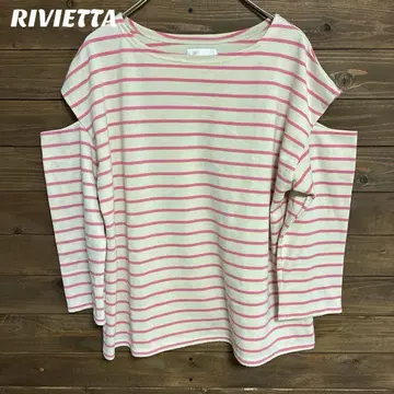 [RIVIETTA] 보더 티셔츠 오픈 숄더 긴팔 T셔츠 M