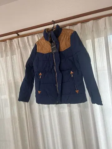 MANVELOUS 패딩 자켓 M 네이비 x 브라운 절개 디자인