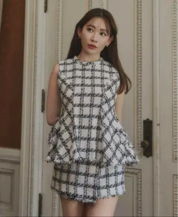 MAiSON Herlipto Check Tweed Peplum Top