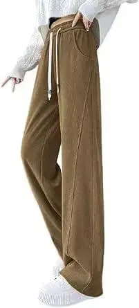 롱 팬츠 여성용 코듀로이 와이드 롱 레그 하이웨스트 속기모