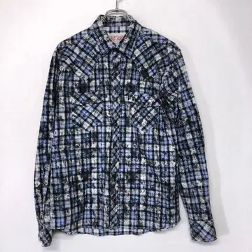 BLWX 네오 시크 스타일 구제 의류 스터드 체크 페인트 웨스턴 셔츠