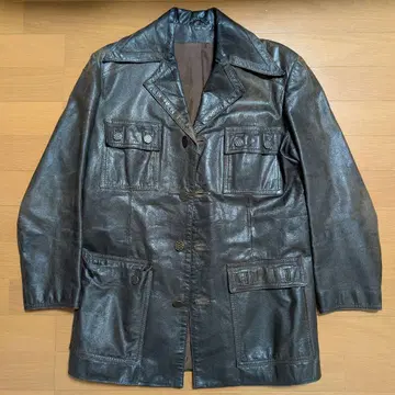 [ 90s ] [ Vintage ] 가죽 자켓 브라운 밀리터리 모드