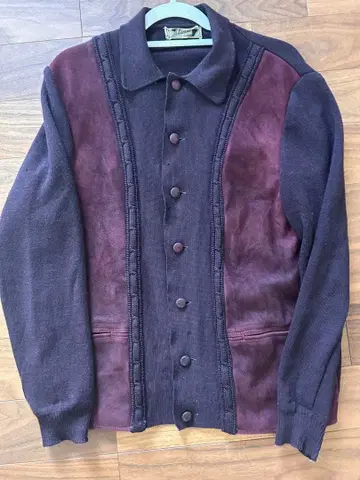 빈티지 울가죽 혼합 가디건 유로계