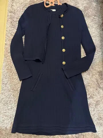 ZARA 네이비 7부 소매 원피스 가디건 세트