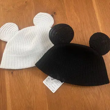 미키 귀 디자인 모자 세트 (화이트 블랙)
