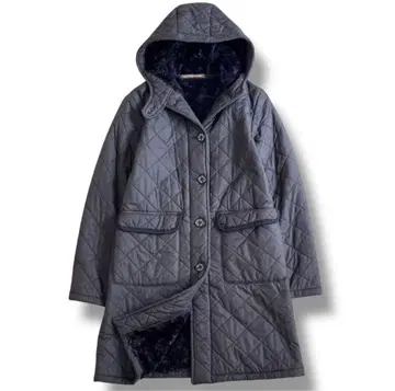[ 선착순 ] 매킨토시 퀼팅 롱 코트 후드 블랙