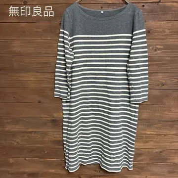 [ 무인양품 ] 보더 7부 소매 원피스 내추럴 캐주얼 L