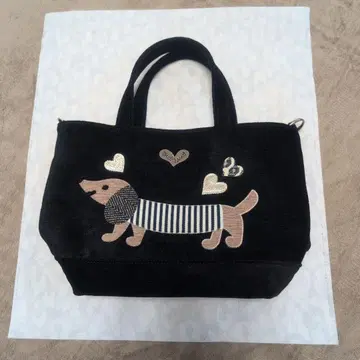 개 자수 토트백 블랙