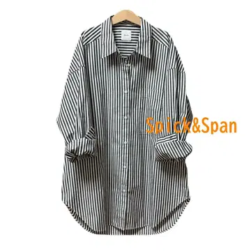 Spick&Span 50 코튼 스트라이프 오버 셔츠 블랙