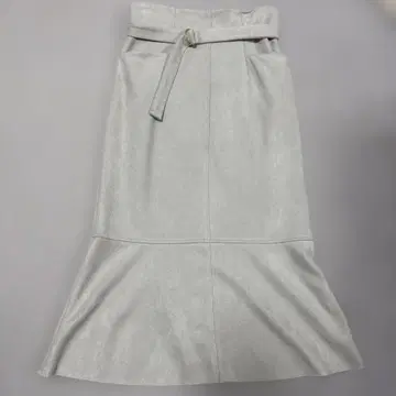 라이트 그레이 머메이드 스웨이드 스커트 벨트 포함