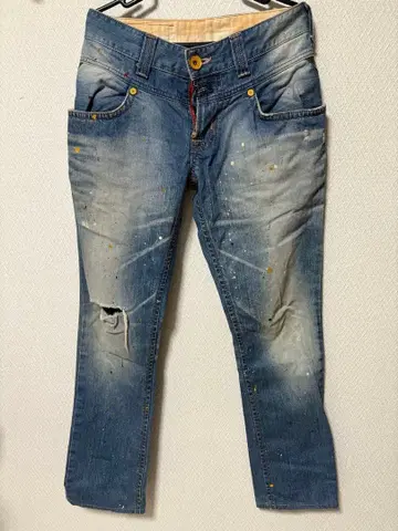 데미지 가공 슬림핏 데님 팬츠