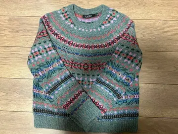 페어아일 패턴 그린 계열 긴팔 스웨터