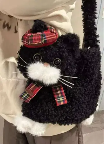 인기 스코틀랜드 숄더백 복슬복슬 검은 고양이 chilly cherry