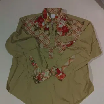 캐주얼 긴팔 셔츠 꽃무늬 체크