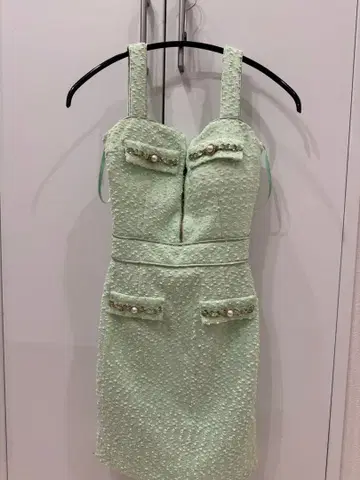 an 스트레치 트위드 드레스 애플 그린