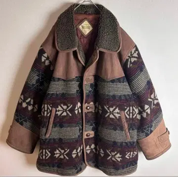 가죽 자켓 빈티지 옷깃 보아 싸개 버튼 네이티브 무늬