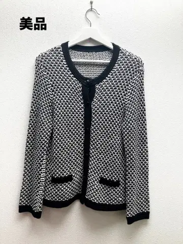 블랙 화이트 뜨개질 가디건