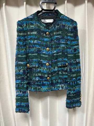 ZARA 트위드 자켓 청록색 계열 그린
