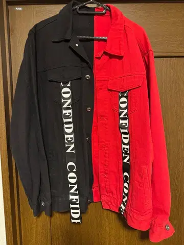 컬러 블록 자켓 블랙/빨간색